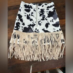 Fringe Cow Print Skirt